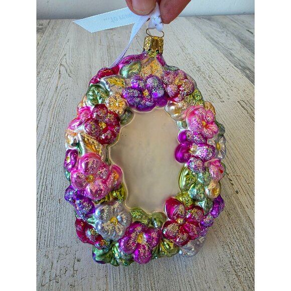 Christborn Lei flower mirror glass ornament remember Poland Xmas tree - Picture 1 of 9